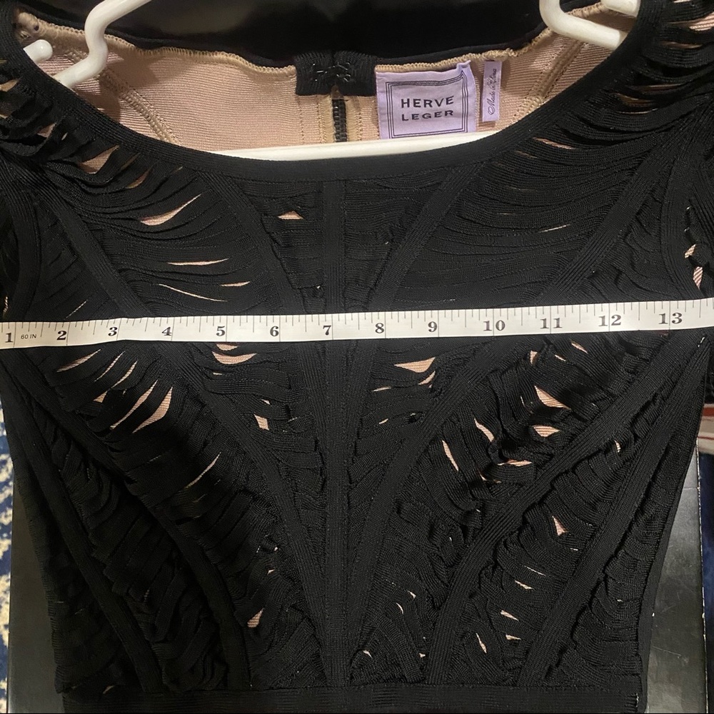 Herve Leger Black Cutout Long Sleeve Crop Top with Nude Lining - Picture 14 of 14
